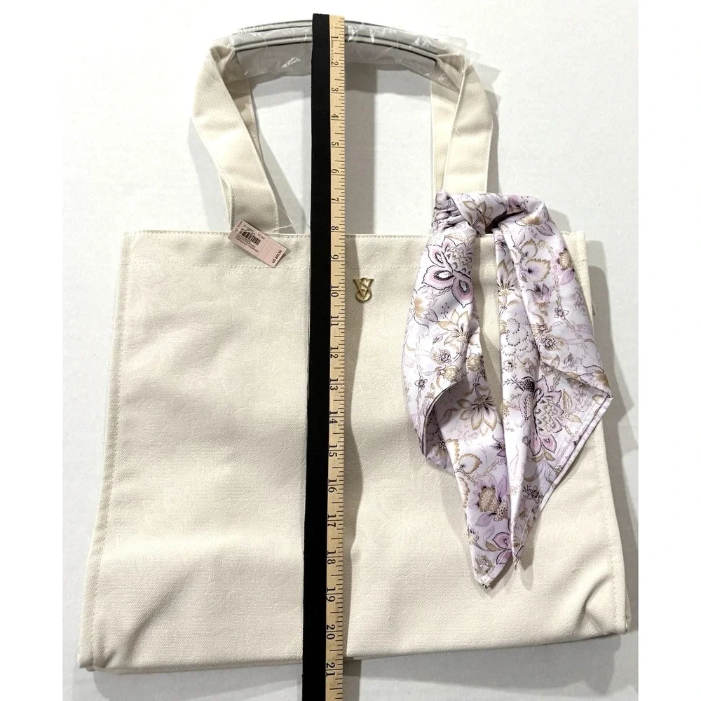 Victoria's Secret Tote Bag Limited Edition Floral Embossed White Cream & Scarf